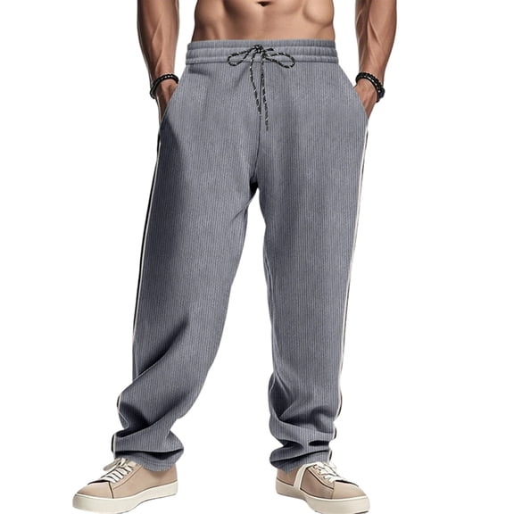 Garbnen Corduroy Pants for Men Wide Leg Drawstring Baggy Trousers Men Spring Summer Loose Fit Men Casual Pants with Pockets