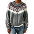 thumbnail image 1 of Garbnen Fair Isle Cardigan Sweater Women Vintage Long Sleeve Open Front Lightweight Cardigan Crew Neck Full Zip Trendy Fall Winter Outwear Gray Cardigans for Women Knit Jacket S, 1 of 4