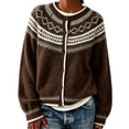 thumbnail image 1 of Garbnen Fair Isle Sweater Women Cardigan Vintage Long Sleeve Open Front Lightweight Cardigan Crew Neck Button Down Dressy Fall Winter Outwear Brown Cardigan for Women Knit Coat XXL, 1 of 5
