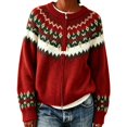 thumbnail image 1 of Garbnen Fair Isle Sweater Women Cardigan Vintage Long Sleeve Open Front Lightweight Cardigans for Women Crew Neck Full Zip Dressy Fall Winter Outwear Wine Cardigan for Women Knit Coat L, 1 of 6