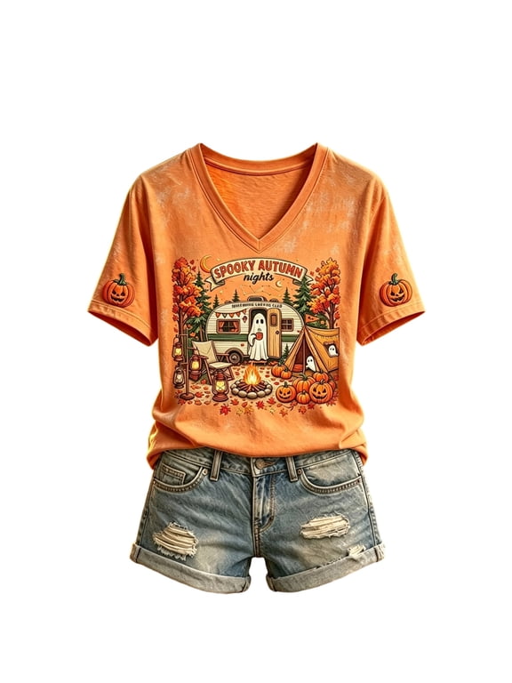 Fall is My Favorite Color Tshirts Shirts for Women Autumn Tree Short Sleeve Womens Graphic Tees Warm Retro Happy Holiday Tshirts Shirts for Women