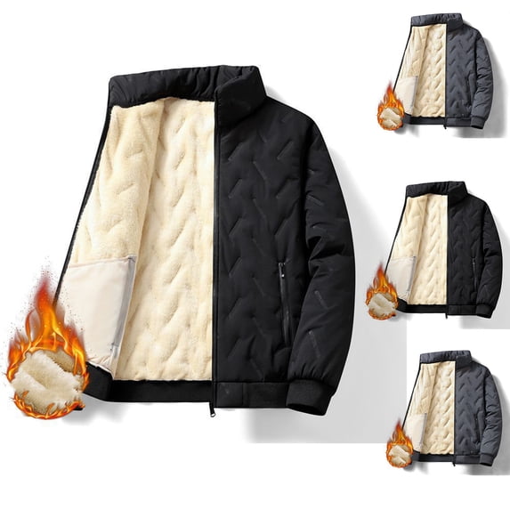 Garbnen Fleece Bomber Jacket Thick Winter Turn Down Collar Zip Up Fleece Jacket Men Sherpa Lined Men's Winter Coats with Zipper Pocket