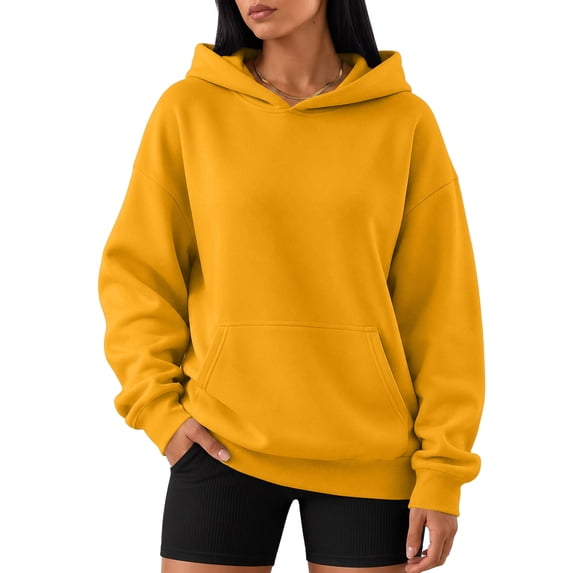 Garbnen Fleece Hoodies for Women Long Sleeve Sweatshirt for Women Cozy Fall Winter Warm Oversized Trendy Pullover Shirts for Women with Pocket Yellow M