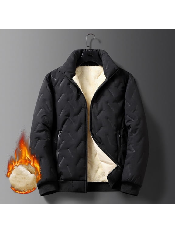 Fleece Jackets for Men Thick Winter Thermal Turn Down Collar Zip Fleece Jacket Men Sherpa Lined Winter Coat Men with Pocket
