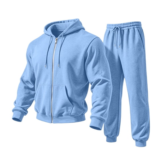 Garbnen Fleece Lined Mens Sweat Suits 2 Piece Set Full Zip Up Hoodies and Sweatpant Set Workout Athletic Fall Winter Warm Plush Men Jogging Suits Sets Sky Blue
