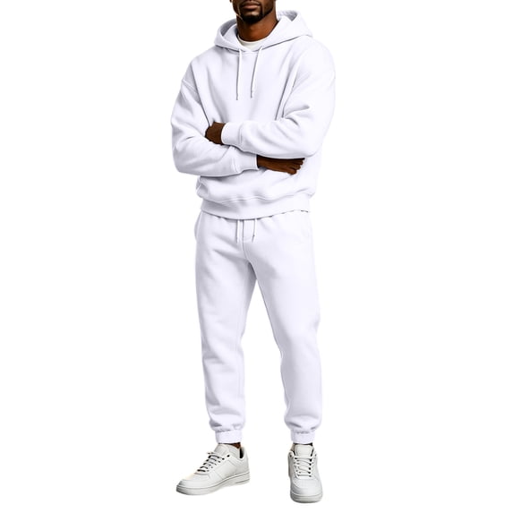 Garbnen Fleece Lined Mens Track Suits 2 Piece Set Casual Solid Hoodie & Sweatpants Set Workout Athletic Warm Plush Mens Track Suit White