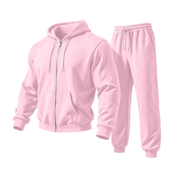 Garbnen Fleece Lined Mens Track Suits 2 Piece Set Full Zip Up Hoodies and Sweatpant Set Workout Athletic Fall Winter Warm Plush Mens Sweatsuit Pink