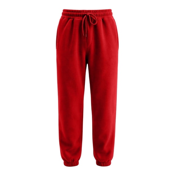 Garbnen Fleece Lined Sweatpants Joggers Workout Athletic Gym Elastic Waist Men Trousers Pants Elastic Bottom Fall Winter Fluffy Flannel Fuzzy Joggers for Men with Pocket Red L