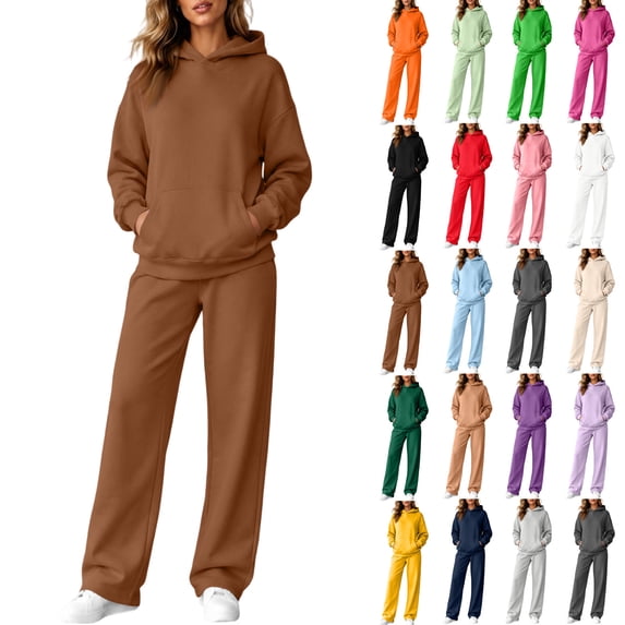 Garbnen Fleece Lined Sweatsuits for Women Set 2 Piece Oversized Hoodie Wide Leg Pants Warm Plush Tracksuit for Women Yellow XXL
