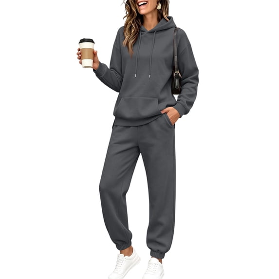 Garbnen Fleece Lined Womens Sweatsuits 2 Piece Set Long Sleeve Pullover Hoodie Elastic Waist Cuffed Joggers Fluffy Flannel Fuzzy Tracksuits for Women Set Gray XXL