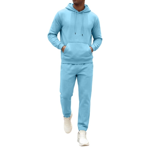 Garbnen Fleece Men Track Suits 2 Piece Set Solid Color Drawstring Hoodies and Jogger Pant Workout Athletic Warm Plush Tracksuit Men Sky Blue