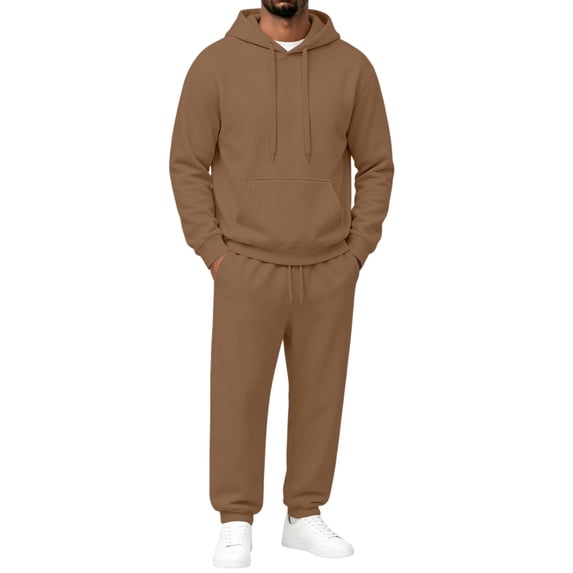 Garbnen Fleece Mens Sweat Suits 2 Piece Set Casual Solid Hoodie & Sweatpants Set Workout Athletic Warm Plush Jogging Suits for Men Coffee