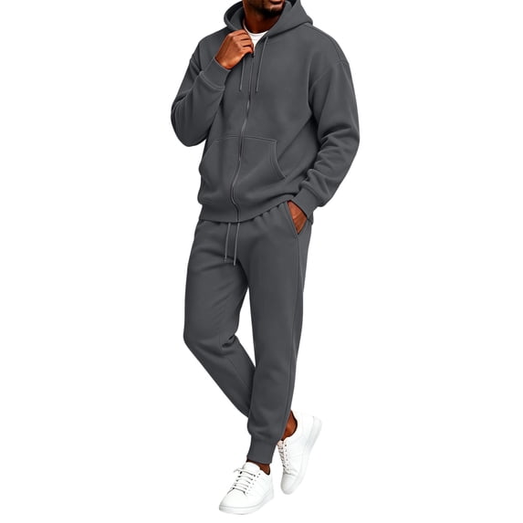 Garbnen Fleece Mens Sweat Suits 2 Piece Set Full Zip Pullover Men Joggers Pants Sets Workout Athletic Fall Winter Fluffy Flannel Fuzzy Jogging Suits for Men Dark Gray