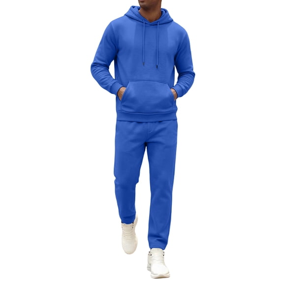 Garbnen Fleece Mens Sweat Suits 2 Piece Set Solid Color Drawstring Hoodies and Jogger Pant Workout Athletic Fluffy Flannel Fuzzy Mens Track Suit Royal Blue