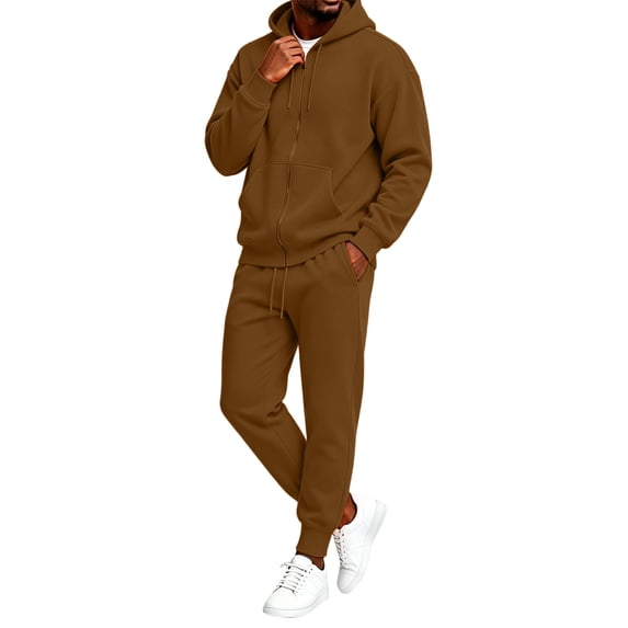 Garbnen Fleece Mens Sweatsuits 2 Piece Set Full Zip Pullover Men Joggers Pants Sets Workout Athletic Fall Winter Fluffy Flannel Fuzzy Sweatsuits for Men Brown