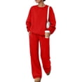 thumbnail image 1 of Garbnen Fleece Sweatsuits 2pcs Sets Womens Crewneck Sweatshirt and Sweatpants Set Fluffy Flannel Fuzzy Tracksuits for Women Set Red L, 1 of 7