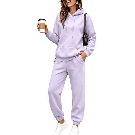 Garbnen Fleece Sweatsuits for Women Set 2 Piece Long Sleeve Pullover Hoodie Elastic Waist Cuffed Joggers Fluffy Flannel Fuzzy Tracksuits for Women Set Light Purple XXL