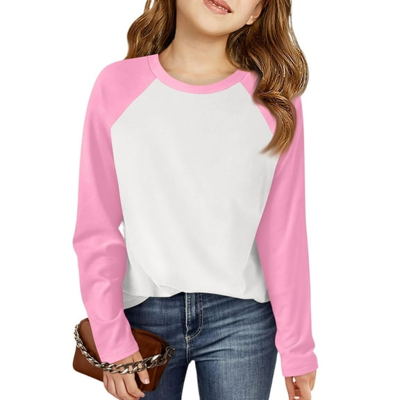 Garbnen Girls Long Sleeve Shirt Casual Raglan Shirt Teen Girl Crewneck Color Block Cute Fall Preppy Cute Clothes for Teen Girls 4-5 Years