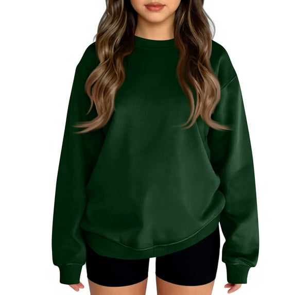 Garbnen Girls Long Sleeve Shirt Crewneck Green Teen Girls Shirt Basic Fall Preppy Teen Girl Clothes 9-10 Years