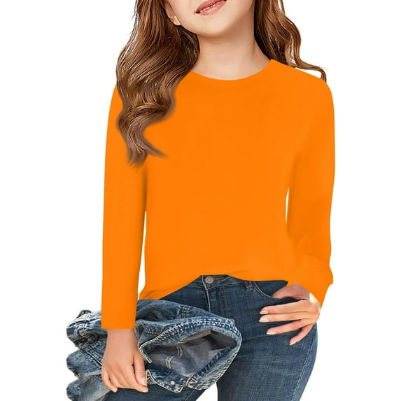 Garbnen Girls Long Sleeve Shirt Crewneck Orange Teen Shirts for Girls Trendy Basic Fall Preppy Teen Girl Clothes 8-9 Years