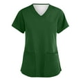 thumbnail image 1 of Garbnen Green Scrub Top Women Stretch V Neck Short Sleeve Nurses Uniforms with Pocket Solid Color Fall&nbsp;shirts&nbsp;for Women S-5XL, 1 of 6