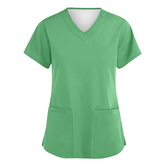 Garbnen Green Scrubs Top for Women Stretch V Neck Short Sleeve Nurse Working Uniforms with Pocket Solid Color Womens Shirt S-5XL