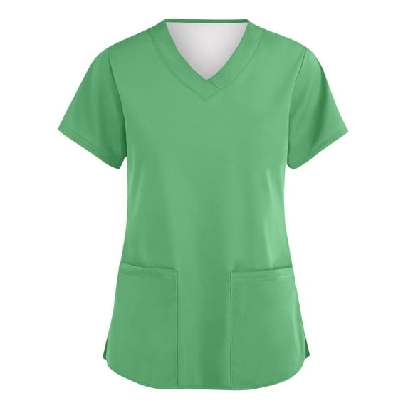 Garbnen Green Scrubs for Women Tops Stretch V Neck Short Sleeve Nurse Uniform with Pocket Solid Color Womens Shirts Casual S-5XL