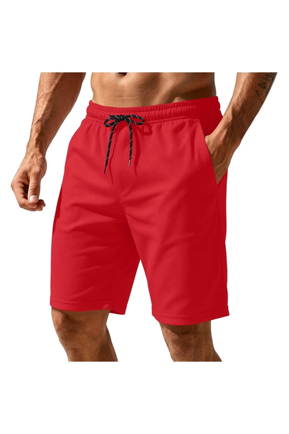 Gym Shorts Men Mesh Drawstring Mens Bermuda Shorts Breathable Lightweight Summer Outdoor Training Athletic Men's Casual Shorts with Pockets Red L