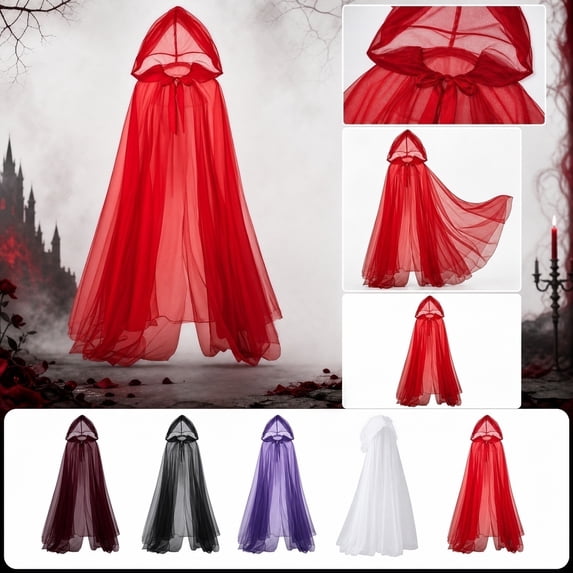 Garbnen Halloween Christmas Masquerade Party Outfit, Unisex Adult Hooded Full Length Cloak, Double Sided Reversible Long Cape Red