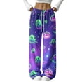 thumbnail image 1 of Garbnen Halloween Pajama Pants Women Fleece Pumpkin Ghost Cute Graphic Women's Lounge Pants Soft Fuzzy Fall Winter Warm Wide Leg Sleeping Pants Women, 1 of 6