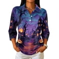 thumbnail image 1 of Garbnen Halloween Polo Shirt for Women Funny Ghost Pumpkin cat Womens Golf Shirt Fall Winter 3/4 Length Sleeve Pullover for Women XXL, 1 of 4