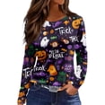 thumbnail image 1 of Garbnen Halloween Shirts for Women Long Sleeve Funny Ghost Pumpkin Spider Web Womens Graphic Tshirts Loose Fit Cute Holiday Women's Pullover Purple XL, 1 of 6