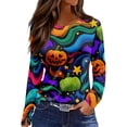 thumbnail image 1 of Garbnen Halloween Shirts for Women Long Sleeve Funny Pumpkin Ghost Spider Web Graphic Tees for Women Loose Fit Cute Holiday Pullover Shirts for Women XL, 1 of 6