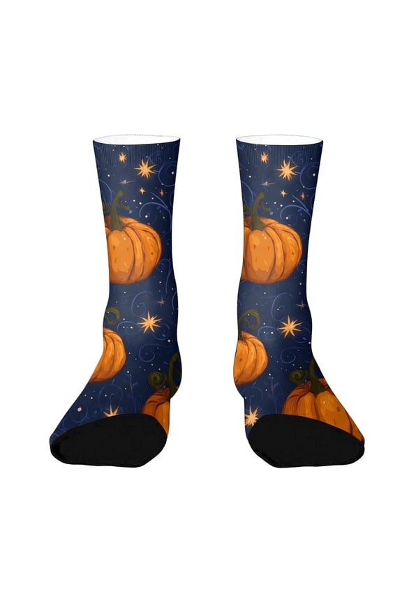 Halloween Socks Funny Ghost Pumpkin Socks Candy Graphic Mid Calf Spooky Novelty Cozy Men Women Crew Socks Blue