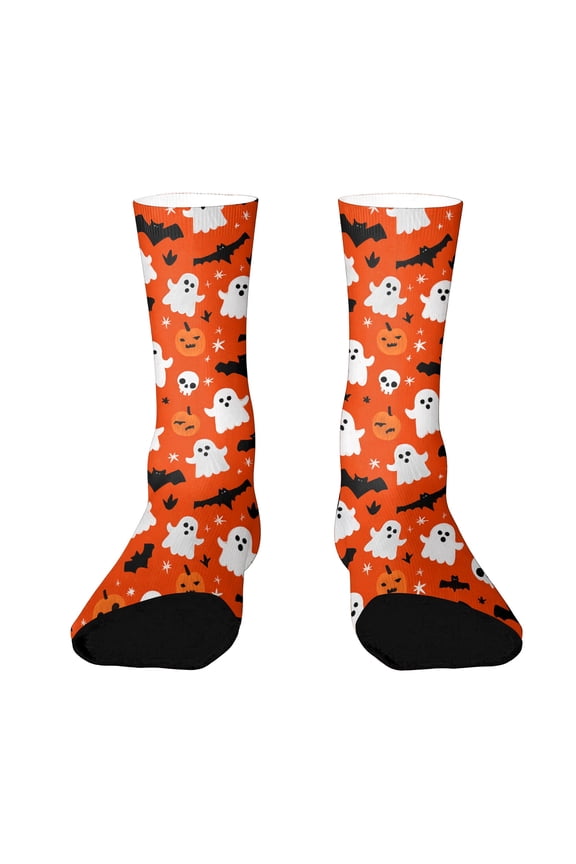 Halloween Socks Funny Ghost Pumpkin Socks Cat Graphic Mid Calf Spooky Novelty Cozy Women Men Crew Socks Orange