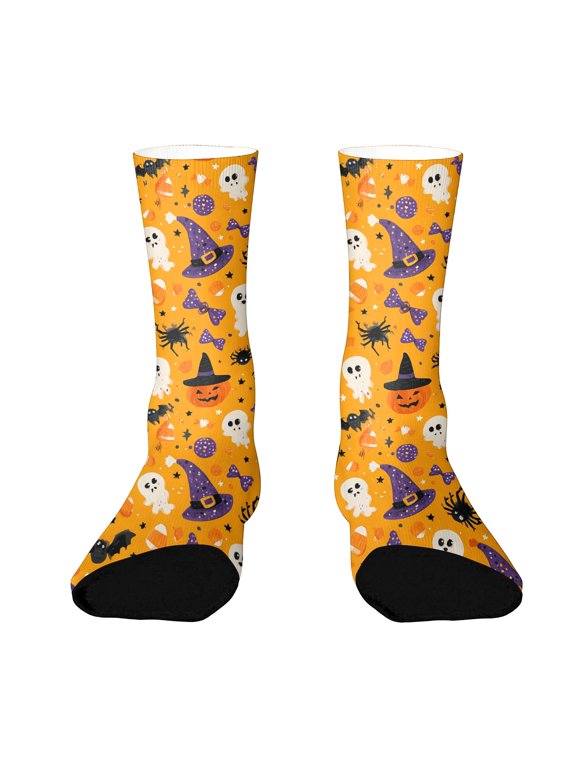 Halloween Socks Funny Pumpkin Socks Full Moon Graphic Mid Calf Spooky Novelty Cozy Women Men Crew Socks
