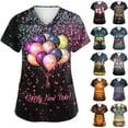 thumbnail image 1 of Garbnen Happy New Year Print Scrubs Tops Plus Size Stretch V Neck Short Sleeve Woman Shirt Xmas Valentine's Day Holiday Prints Nursing Medical Uniform, 1 of 7