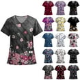 thumbnail image 1 of Garbnen Heart Print Scrubs Women Plus Size Stretch V Neck Short Sleeve Woman's Shirts Xmas Valentine's Day Holiday Prints Nursing Medical Uniform, 1 of 7