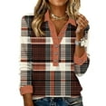thumbnail image 1 of Garbnen Henley Shirt Women Spring Summer Plaid Women's Long Sleeve Tops Casual Trendy Vacation Button Women Tunic Tops, 1 of 4