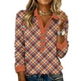 thumbnail image 1 of Garbnen Henley Shirts for Women Plaid Spring Summer Womens Long Sleeve Tops Vacation Loose Trendy Button Tunic Tops for Women, 1 of 4