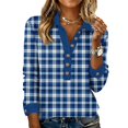 thumbnail image 1 of Garbnen Henley Shirts for Women Spring Summer Plaid Long Sleeve Shirts Women Dressy Casual Basic Button Women Blouses, 1 of 4