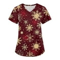 thumbnail image 1 of Garbnen Holiday Scrub Tops for Women Funny Xmas Printed V Neck Short Sleeve Fall Scrub Shirts for Women Nurse Uniform with Pocket S-5XL, 1 of 3
