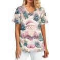 thumbnail image 1 of Garbnen Holiday Scrub Tops for Women Funny Xmas Printed V Neck Short Sleeve Fall Women Scrub Top Nursing Tops with Pocket S-5XL, 1 of 5