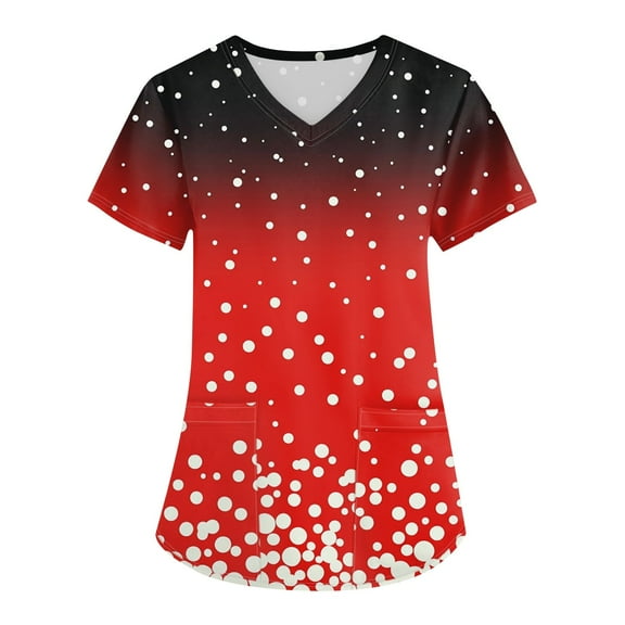Garbnen Holiday Scrub Tops for Women Funny Xmas Printed V Neck Short Sleeve Fall Womens Scrub Tops Print Nurses Working Uniforms with Pocket S-5XL