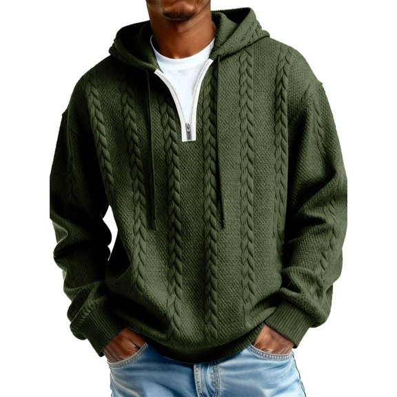 Garbnen Hoodies Men Baggy Drawstring Long Sleeve 1/4 Zip Pullover Mens Fashion Spring Winter Knit Mens Sweatshirt