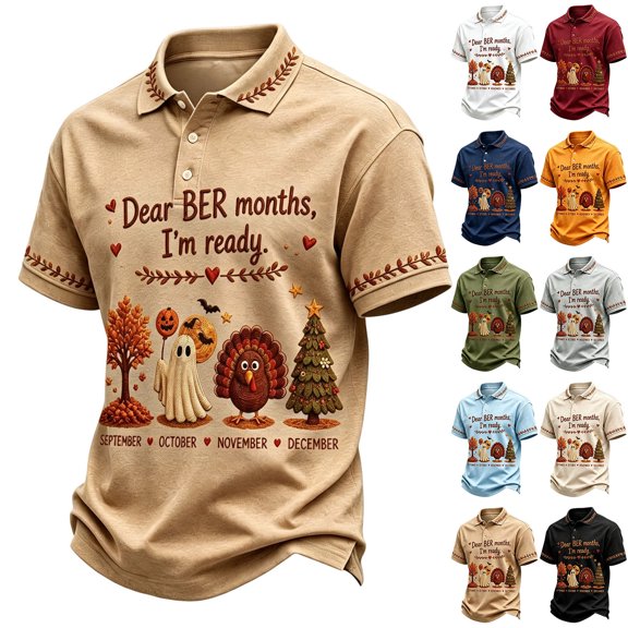 Garbnen I M READY FOR THE BER MONTHS Men's Polo Shirts Pumpkin Christmas Tree Cute Print Mens Shirts Short Sleeve Soft Lightweight Retro Streetwear Fall Men's Top