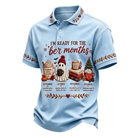 Garbnen I M READY FOR THE BER MONTHS Men's Polo Shirts Pumpkin Christmas Tree Cute Print Mens Short Sleeve Shirts Soft Lightweight Retro Streetwear Fall Men's Golf Shirts