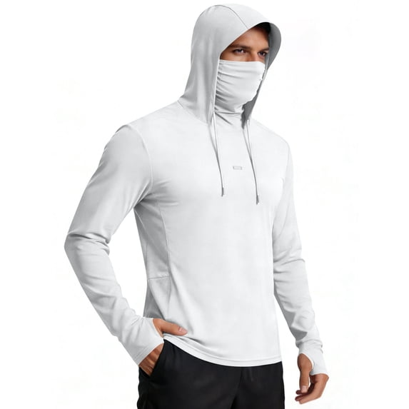 Garbnen Ice Silk Hooded Sun Shirts for Men UPF 50+ Sun Protection Quick Dry Long Sleeve Rash Guard Men with Face Mask Cooling Summer Athletic Men Fishing Shirt with Thumb Holes