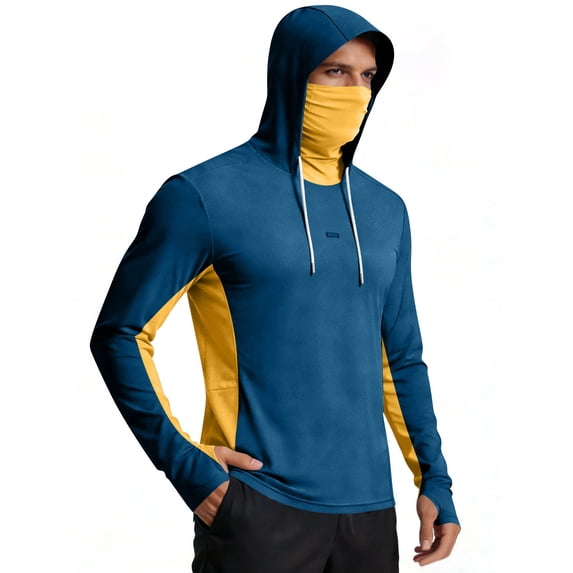 Garbnen Ice Silk Hooded Sun Shirts for Men UPF 50+ Sun Protection Quick Dry Rash Guard for Men Long Sleeve with Face Mask Cooling Summer Athletic Men's Fishing Shirt with Thumb Holes