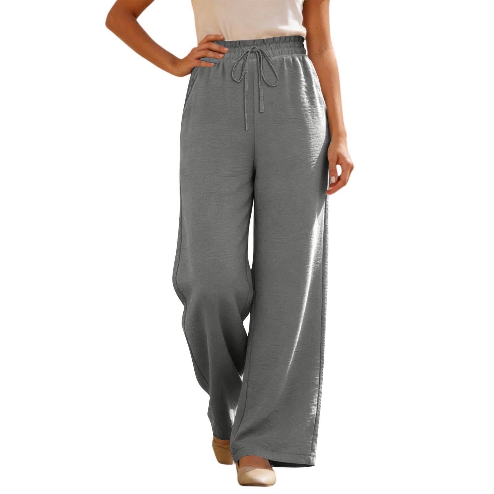 Garbnen Ice Silk Pants for Women Drawstring Wide Legs Pants for Women ...